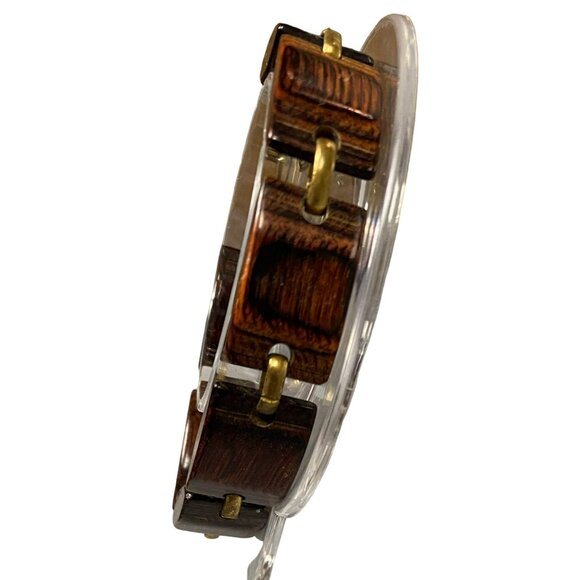 Vintage Rectangle Wood Bead Gold Tone Link Bracelet Mens or Womens Unisex - Picture 4 of 5